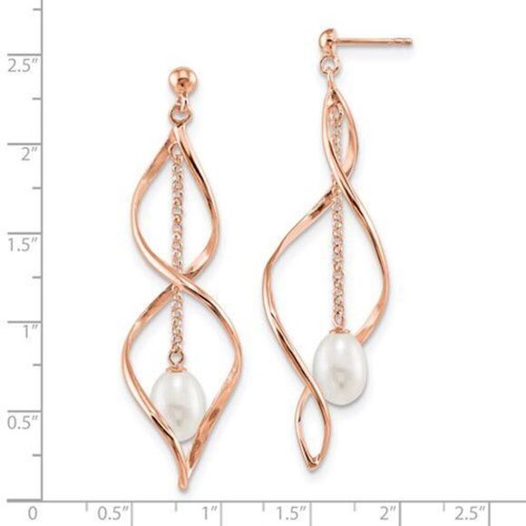 Sterling silver rose tone dangle teardrop earrings with pearls - Picture 3 of 4